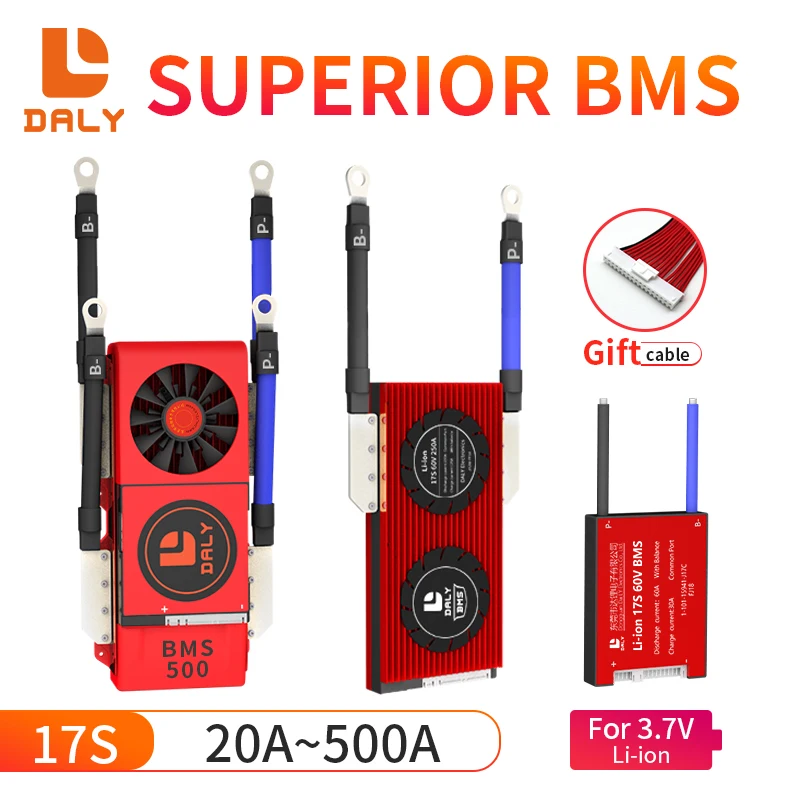 

DALY BMS Li-ion 17s 60v 30A 40A 50A 60A 100A 120A 150A 200A 250A 300A 400A 500A bms with balance function and FAN