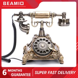 Beamio Real Antique Landlin Telephone With Rotating Metal Disk Retro Phone For Office Home Hotel Decoration Crafts Gift