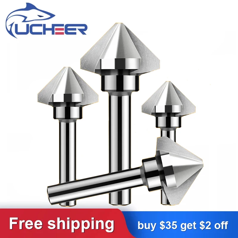 UCHEER 3 Flute 90degree HSS/TiSiN Coating Countersink Drill Bit Chamfering Wood Steel Chamfer Cutter Hole Drill Tool 4.5 to 50mm