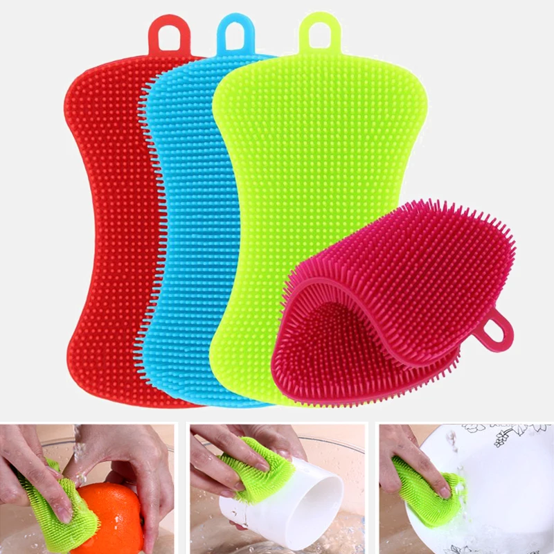 Kitchen Brush Cleaning Brush Washing Cleaning Brushes Pot Pan Sponge Scrubber Fruit Vegetable Dish Silicone Dishwashing Brush