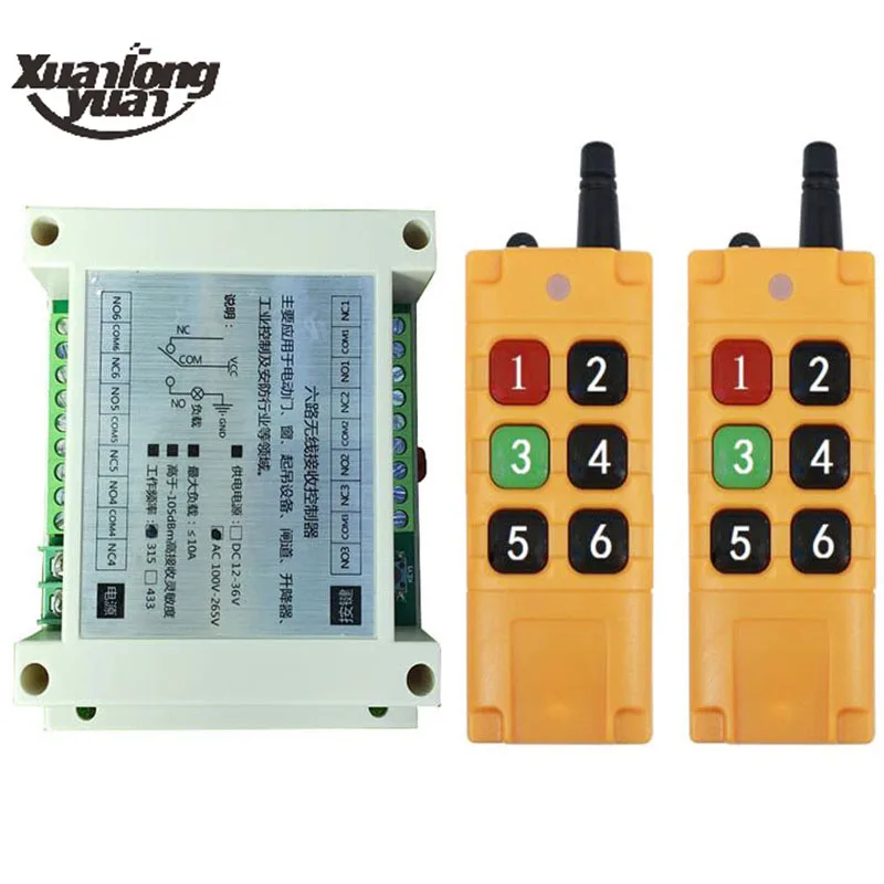 2000m 433Mhz Remote Control Switch for Light,Door, Garage Universal Remote AC110V 220V 250V 6CH Relay Receiver and Controller