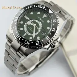 Bliger mens top luxury watch 43mm sapphire glass luminous marks green dial Ceramic Bezel GMT automatic mens watches