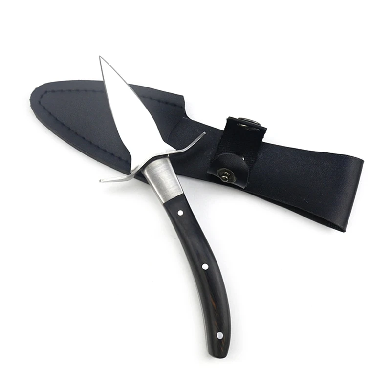 Wood Handle Oyster Knives Opener Stainless Steel Scallop Shell Shucking Cutter with Leather Case For Seafood Opener Tools