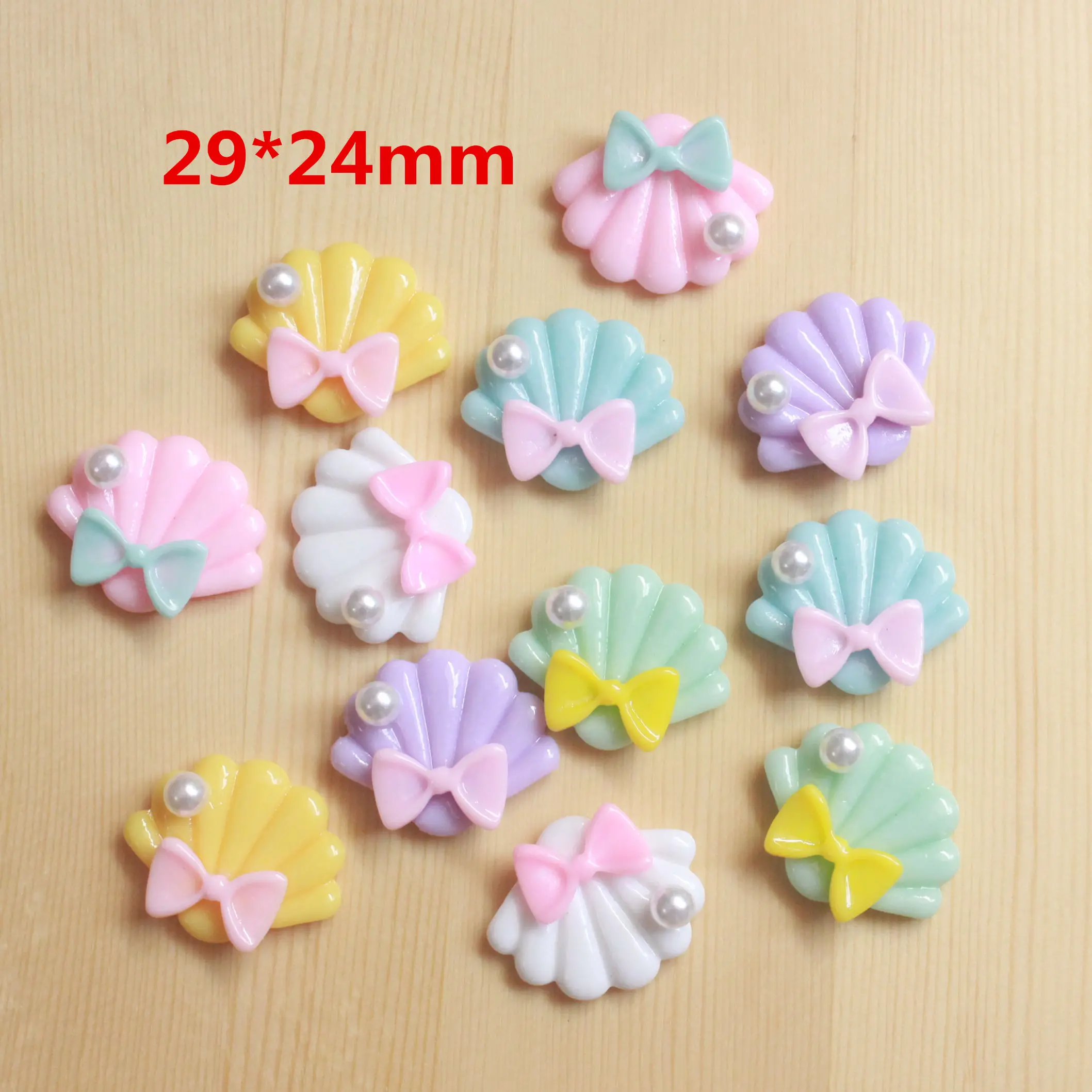 new arrival 10pcs/lot flatback kawaii resin shell with bow and pearls kawaii resin cabochons accessories