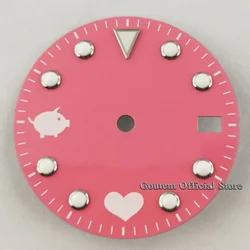 Goutent 28.5mm Sterile Watch Dial Pink piggy heart dial Green Luminous Fit For NH35 NH35A Movement Watch Face
