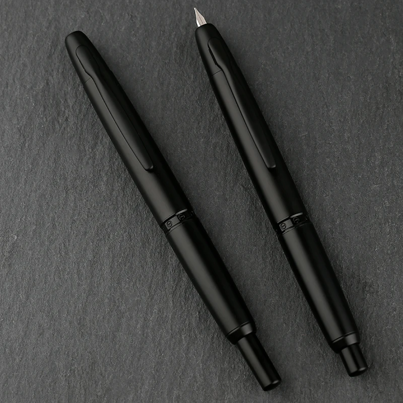 Smoothly Brand MAJOHN A1 Retro Matte Black Retractable Fountain Pen 0.4mm Extra Fine Nib Press Ink Pens for Writing Stationery