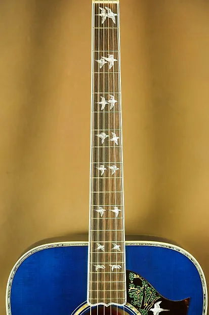 

Custom Acoustic Guitar with 6 Strings, Bird in Flight, Blue Flame Maple, Dreadnought, Free Shipping