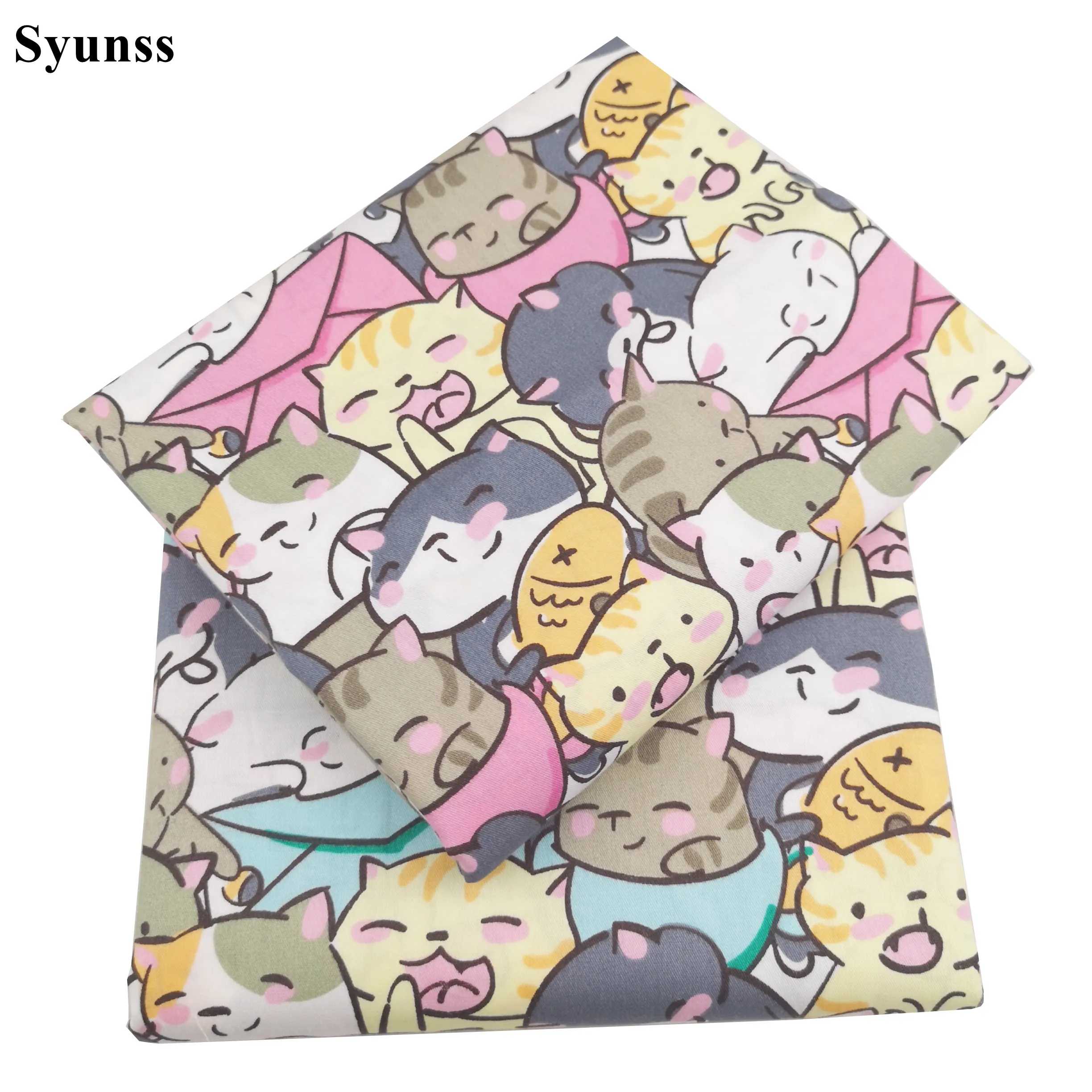 Syunss-Cute Cat koperta nadruk bawełniana tkanina, DIY Patchwork pikowanie, łóżeczka dziecięce, poduszki z tkaniny, szycie koc, nowość