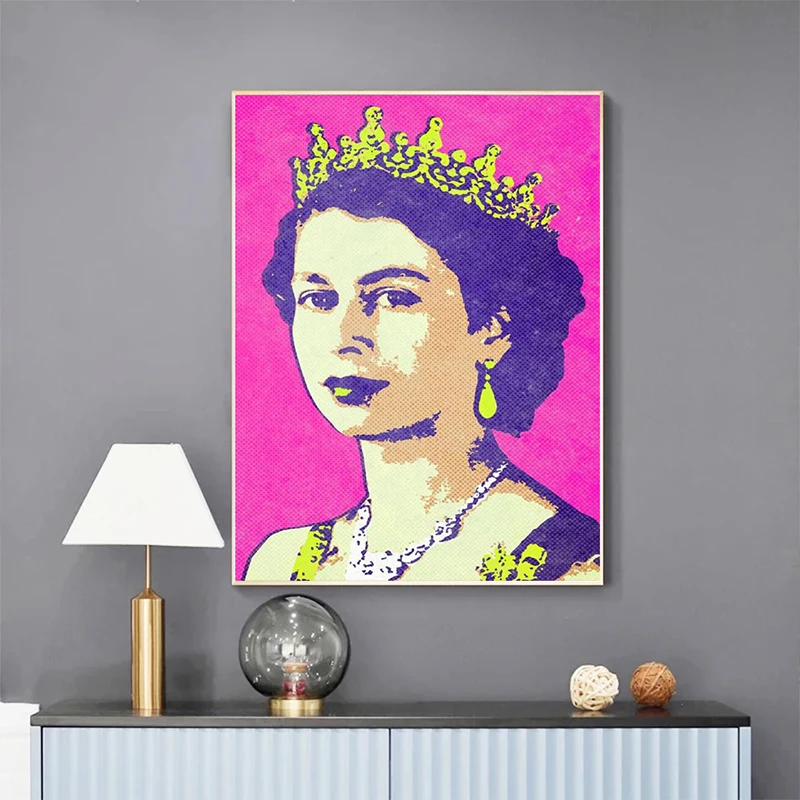 Modern Queen Elizabeth II Portrait Pop Canvas Painting Posters Prints Wall Art Pictures for Living Room Wall Decoration Cuadros