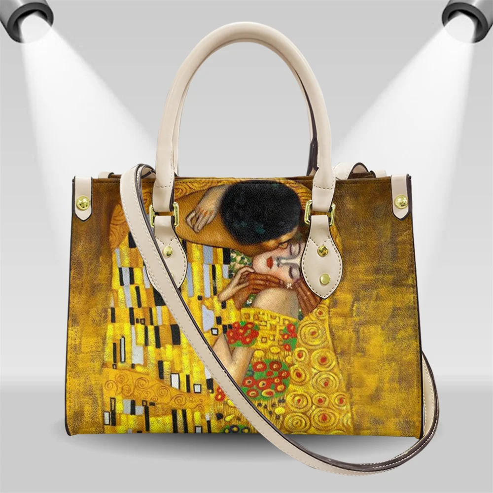 Oil Painting Kiss/Waterlily Designer Handbags Gustav Klimt/Monet Women's Leather Shoulder Bags Daily Casual Crossbody Bag Bolso