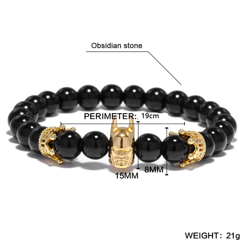 Trendy Bracelet Male Natural Volcanic Hematite Tiger Eye Braclets Zirconia Strand Braslet Men Accessories Pulseras Crown Braclet