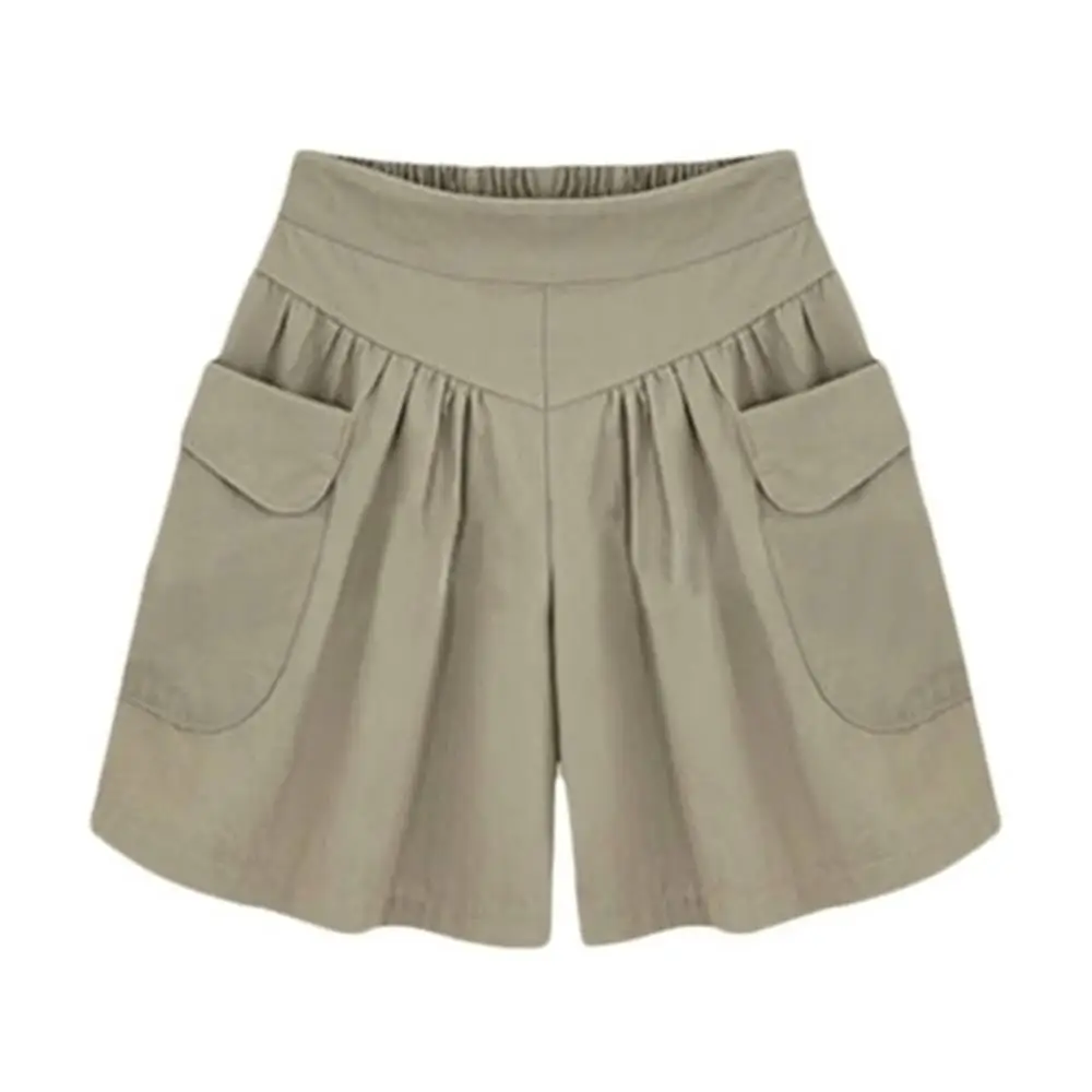 Pantalones cortos holgados para mujer, Shorts informales con cintura elástica y bolsillo, Color liso, verano, 40%