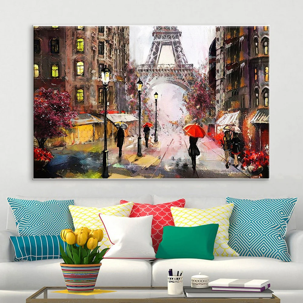 Paris In the Rain Canvas Paintings Landscape Posters and Prints Nordic Graffiti Wall Art Murals Pictures Living Room Decoration