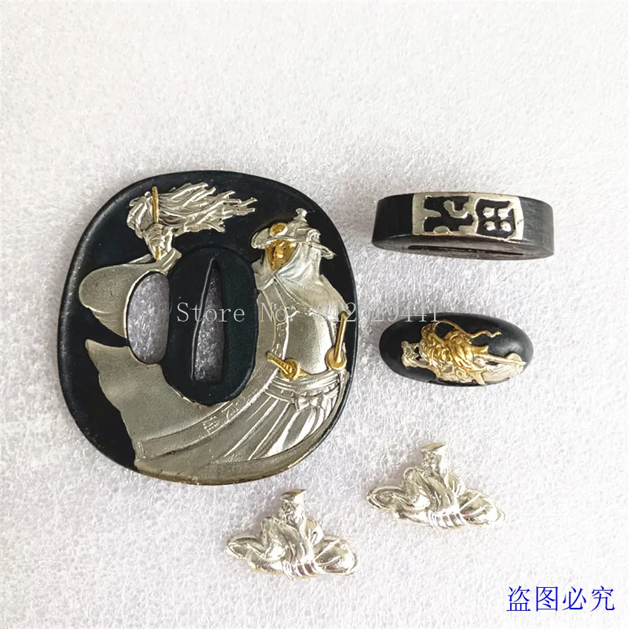 

High Quality A Set Copper Fittings Tsuba Menuki Fuchi Kashira For Japanese Sword Samurai Katana Plated Gold & Silver
