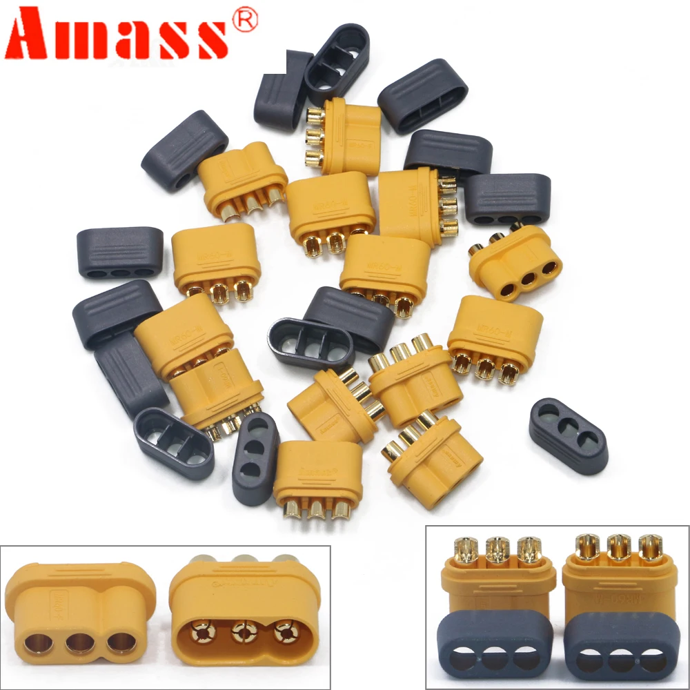 10 pair Amass 3.5mm MR60 Three-core Plug T Plug Connector Male Female With Sheath Brass Gold Plated for RC Model Compone (20 x )