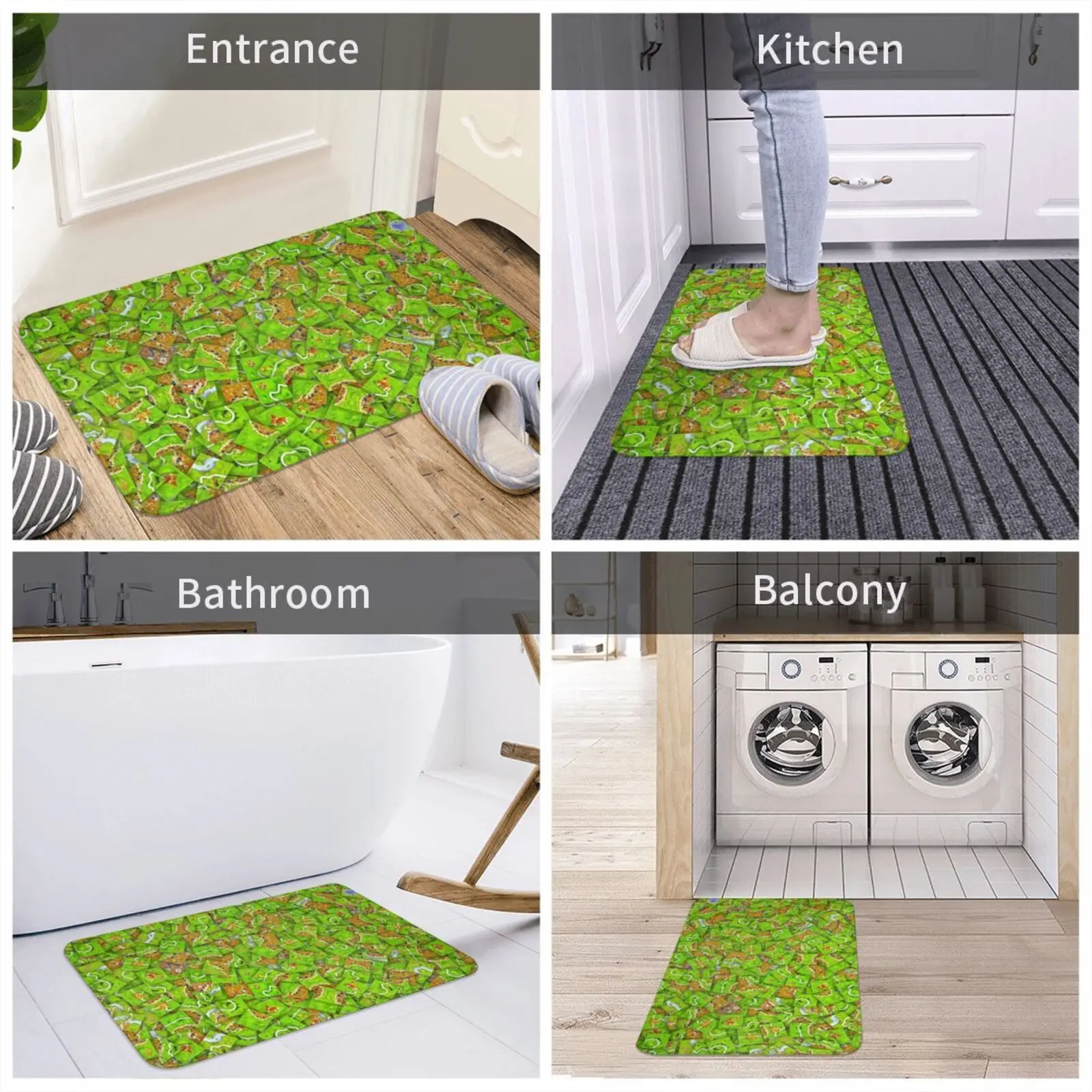 Carcassonne Tiles Entrance Door Mat Bath Mat Rug Carcassonne Board Game Boardgame Tiles Meeple Dice Texture Heap Anti-Slip