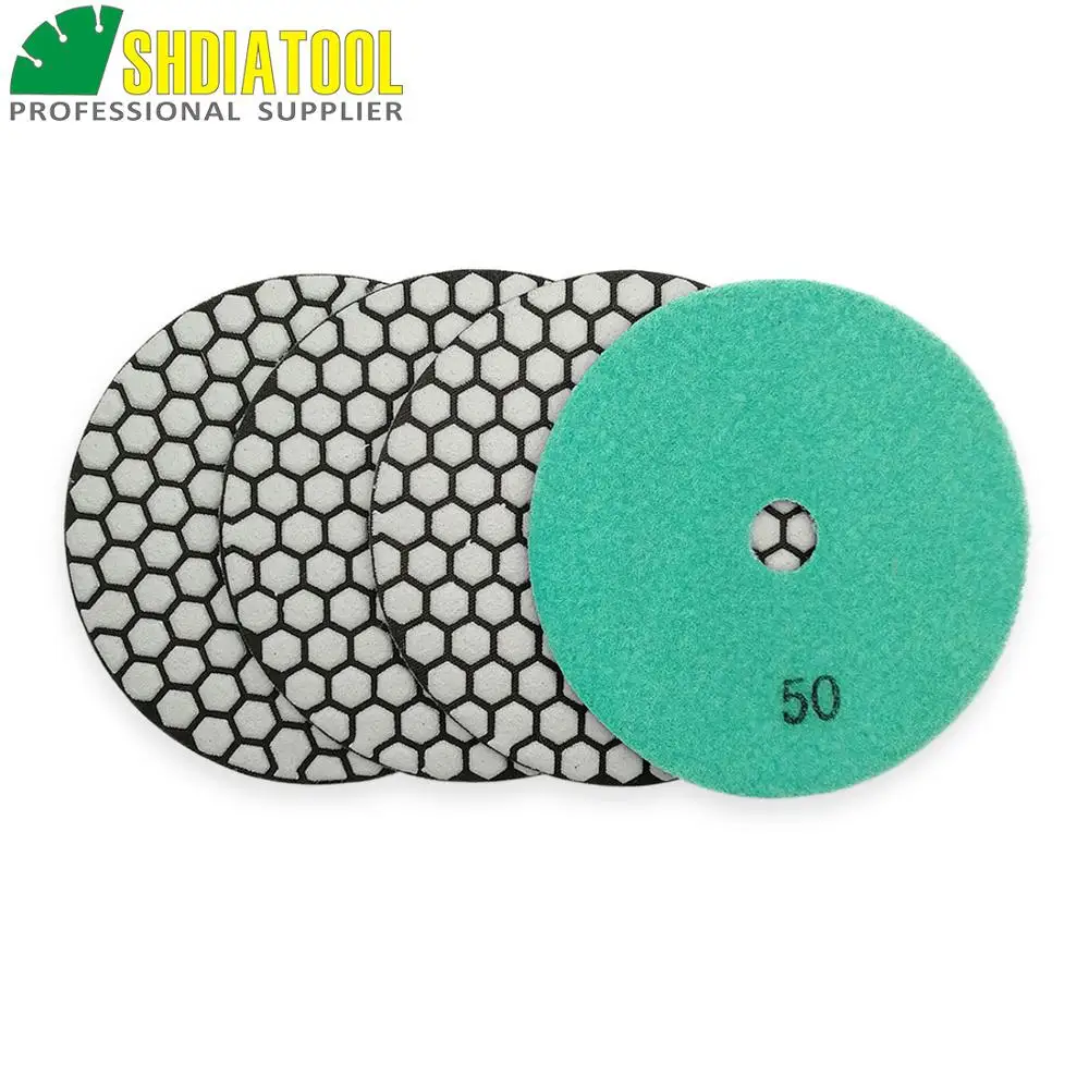 Shdiatool 4 Pcs 5 "#50 Dry Sander Pads Marmer Granit Keramik Polishing Resin Obligasi Berlian Fleksibel Polishing Pads sanding Disk