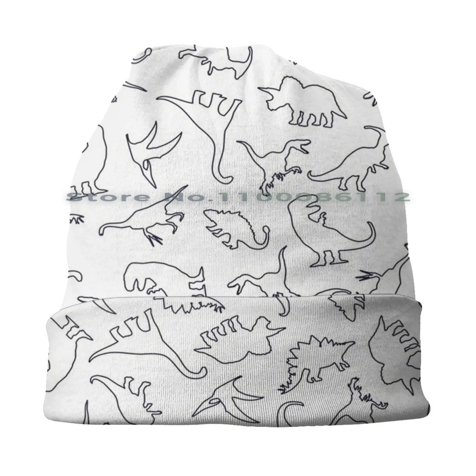 Dinosaur Pattern Outline ( Dark Outline ) Beanies Knit Hat Dinosaurs Tyrannosaurus T Rex Pterodactyl Pteranodon Ankylosaurus