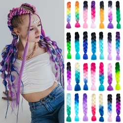 AZIR-Extensión de cabello trenzado sintético Jumbo para mujer, 24 pulgadas, trenzas de pelo DIY, color rosa, Morado, amarillo y gris