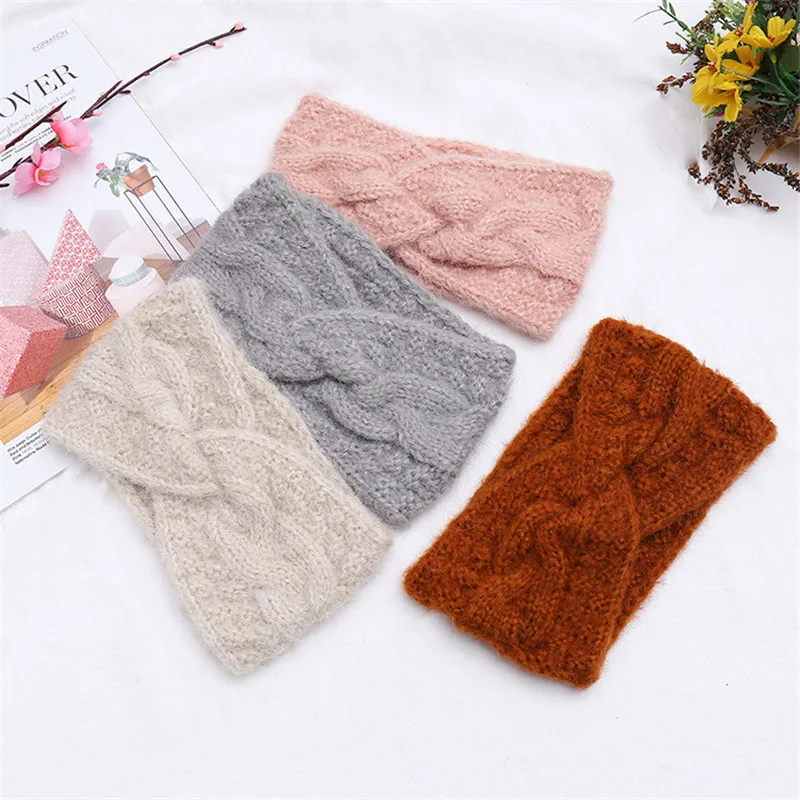 Women Solid Knitting Cross Knot Woolen Warm Headbands Hair Holder Elastic Hairbands Turban Headwraps Fashion Hair Accessories