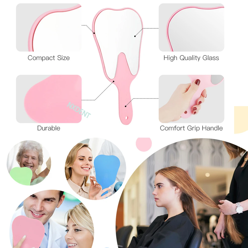 1PCS  Dental Handle Mirror Teeth Shape Mouth Mirror Unbreakable Patient  Colorful Tooth Inspection Oral Mirror