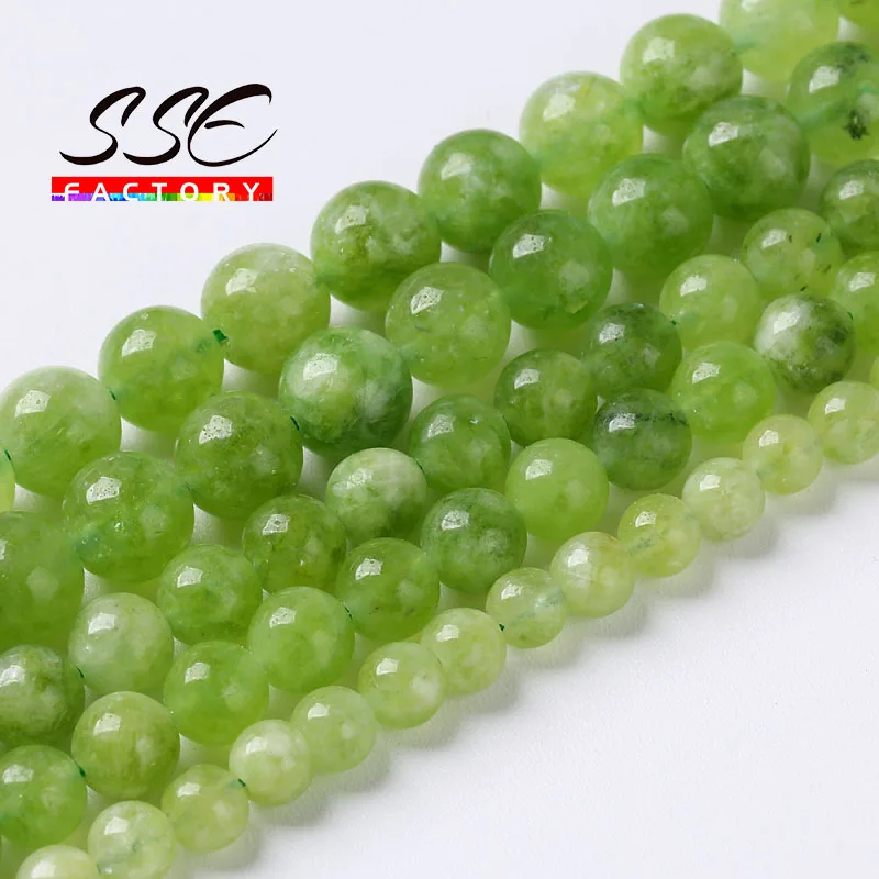 Green Peridot Beads Natural Stone Round Loose Spacer Beads For Jewelry Making DIY Bracelet Earrings Accessories 6 8 10mm 15