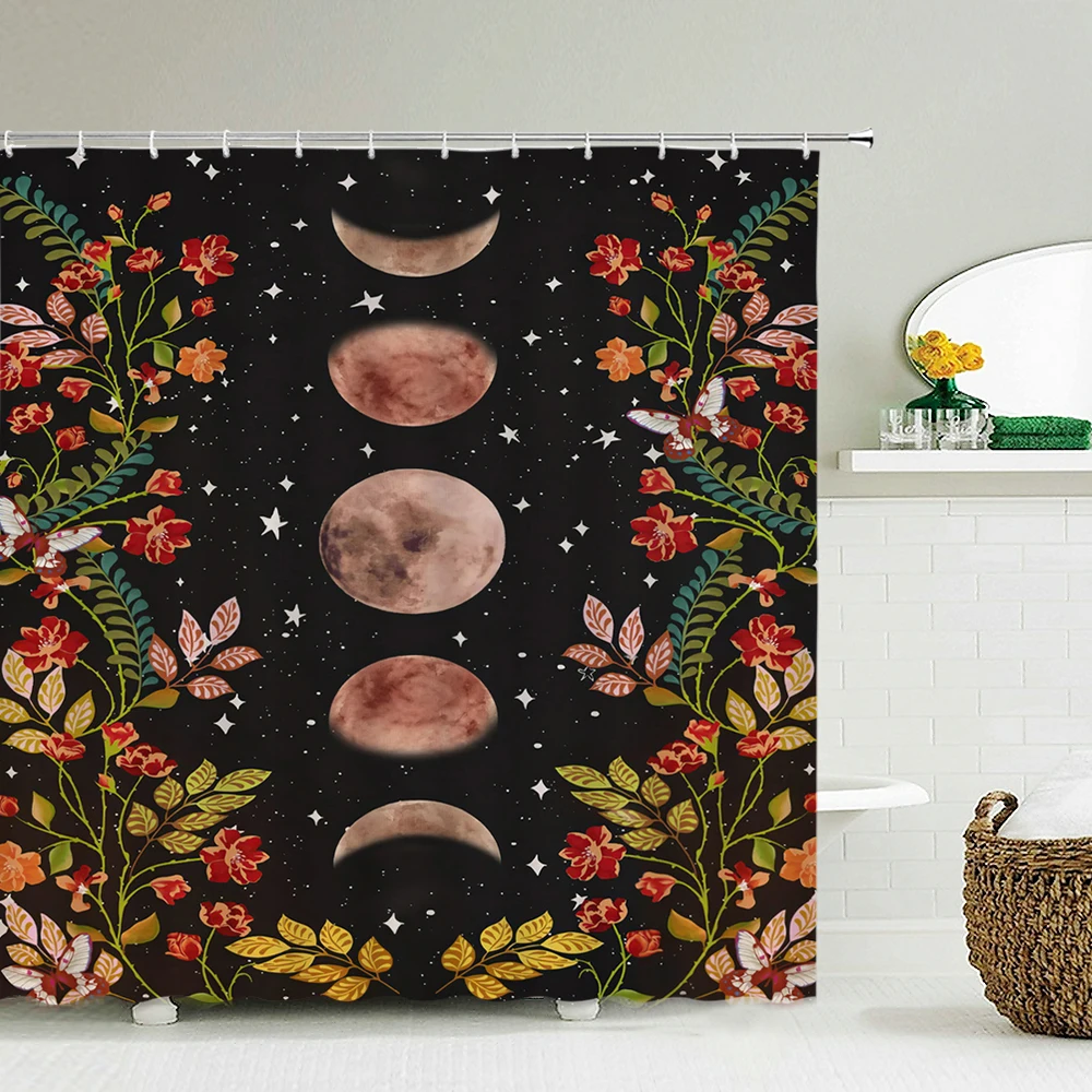 Starry sky Flower Leaves 3D Printing Shower Curtain with Hooks Psychedelic Waterproof Fabric Home Bathroom Curtains 180x180