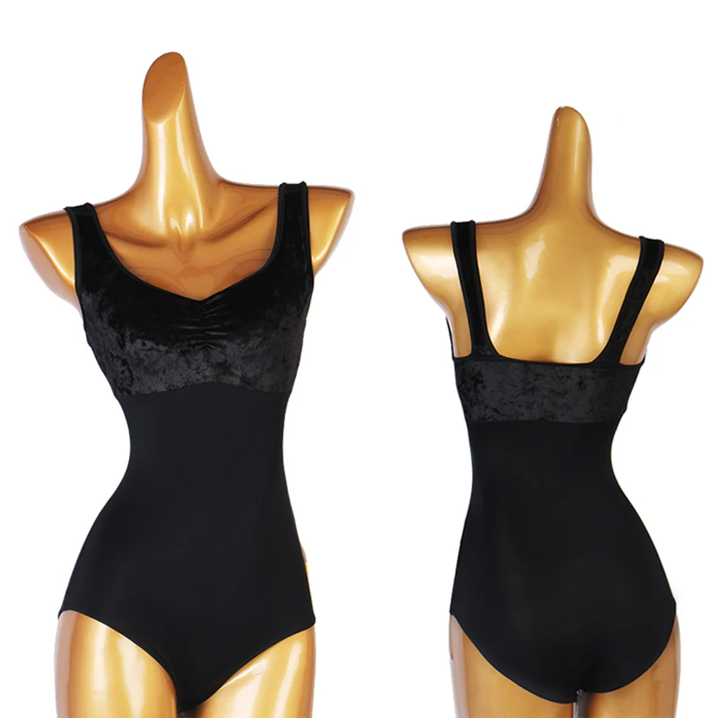 

Latin Dance Practice Tops Women Adult Professional Velvet Ballroom Dance Training Clothes Rumba Jumpsuit With Chest Pad DQL5721