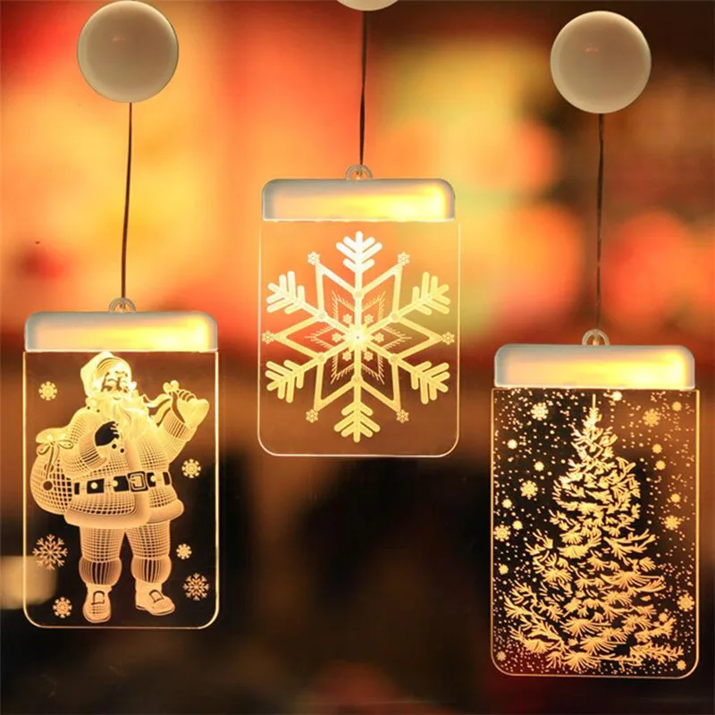 Christmas Decoration Tree Santa Snowflake Pattern Light String Window Wall Hanging New Year's Night Lights Gift Party Supplies