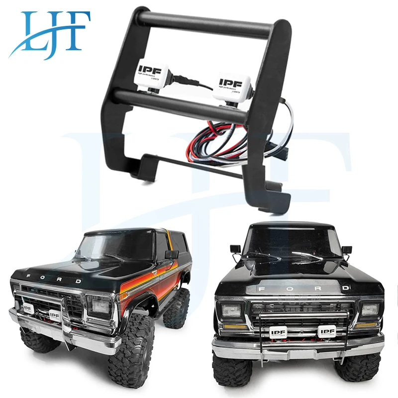 Metal Front Bumper with Led Light Anti Collision Bumper Kit for 1/10 RC Crawler Ford Traxxas TRX-4 Bronco 82046-4 K5 Blazer L281