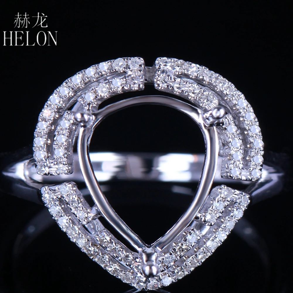 

HELON Pear Cut 11x9mm Solid 10k White Gold Pave Natual Diamonds Semi mount Engagement Wedding Women Fine Jewelry Ring Best Gift