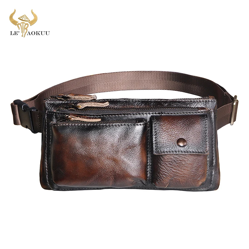 

Crazy Horse Leather men Casual Fashion Travel Fanny Waist Belt Chest Pack Sling Bag Design Bum Phone Cigarette Case Male 811-29