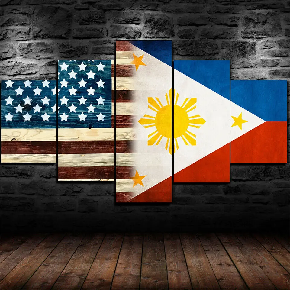 5 Panel American philippine Flag Poster Modular Paintings HD Prints Posters Canvas Wall Art Pictures For Living Room Home Decor