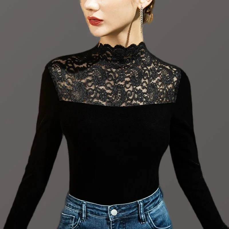 

Women Long Sleeve Velvet Turtleneck T-shirt black Lady Tees Women's clothing Female Spring Autumn T-shirts