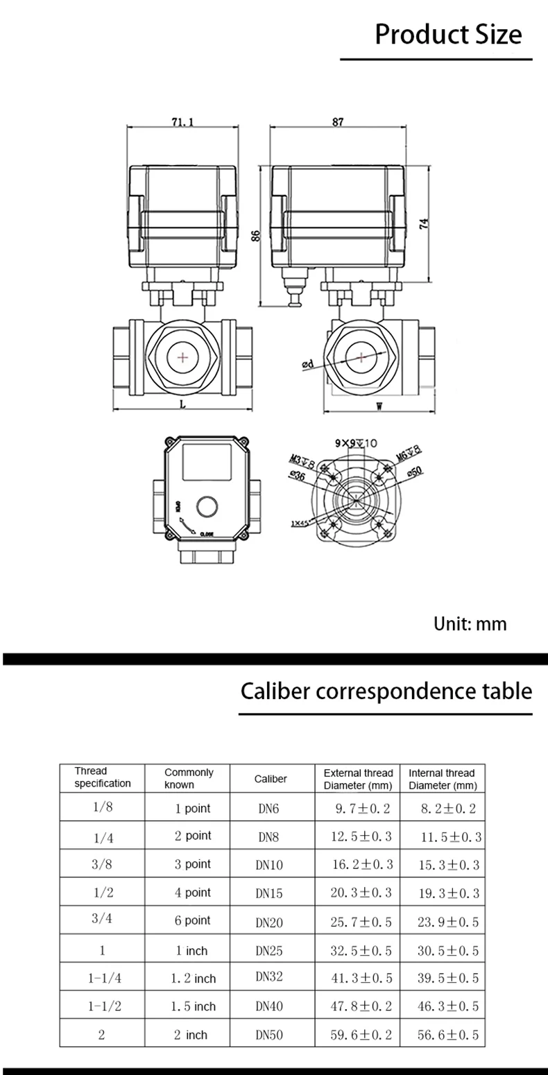 Detalhe 2 de Válvula solenoide DN15 Full Bore Electric Ball Valve Stainless Steel 3-Way Big Torque Ball Valve 2/3 wire Motorized Ball Valve AC220V DC24 Água e vapor