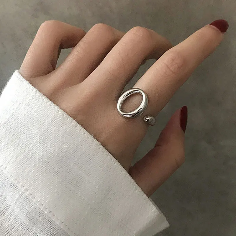 LIVVY Silver Color  Round Hollow Rings For Women  Double Lines Trendy Jewelry Vintage Party Accessories Gifts