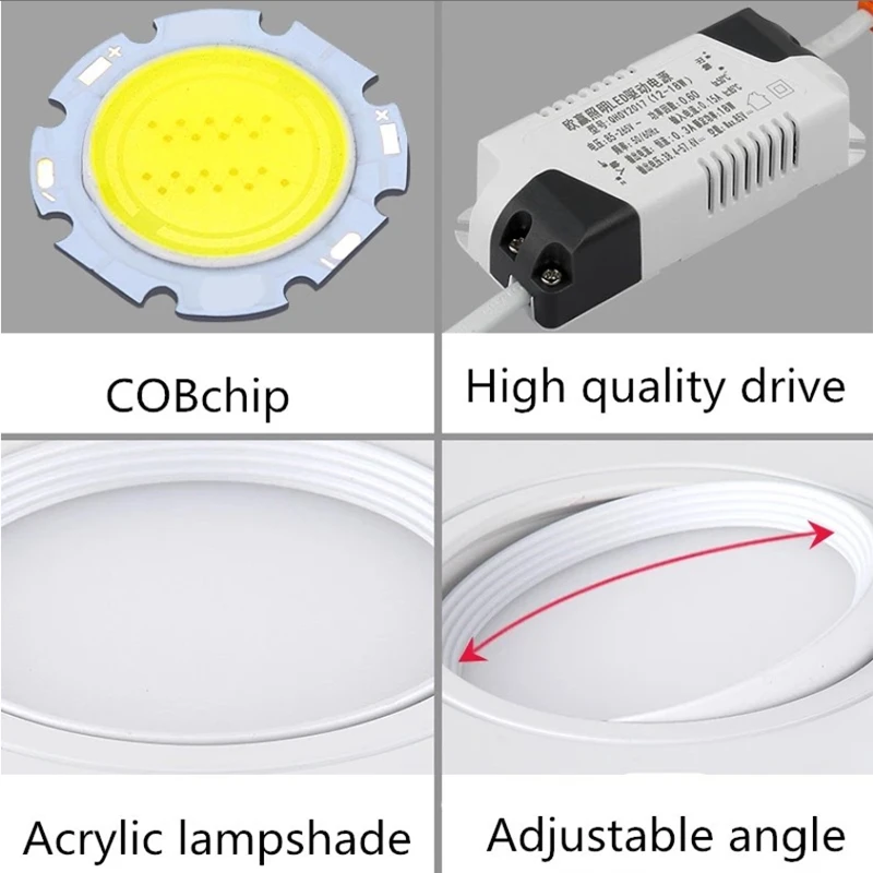 Kwadratowy jasny wpuszczany biały czarny LED typu Downlight z możliwością przyciemniania COB 7W 10W 15W 20W 30WLED światło punktowe dekoracja lampa