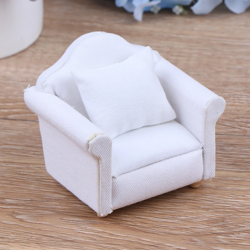 Sofa dengan Bantal Belakang Kursi Sofa Mini Mainan Model Furnitur untuk Dekorasi Rumah Boneka 1/12 Aksesori Miniatur Rumah Boneka