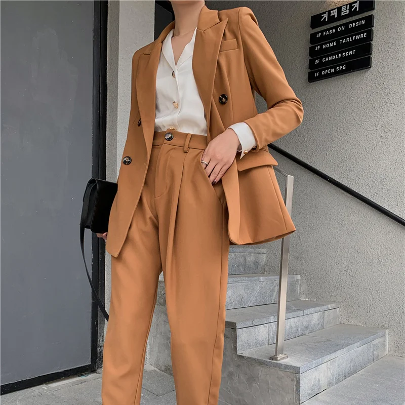 

Office Lady 2 Piece Blazer Set Long Sleeve Loose Blazer Long Pencil Suit Pants High Quality Women Suit Blazer with Pants