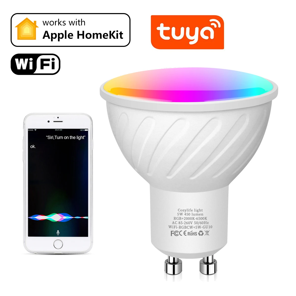 Homekit WiFi inteligentna żarówka led E27 E14 GU10 / Żarówki ledy reflektor RGBCW dla Apple certyfikat MFI Alexa Google strona główna lampka,Tuya