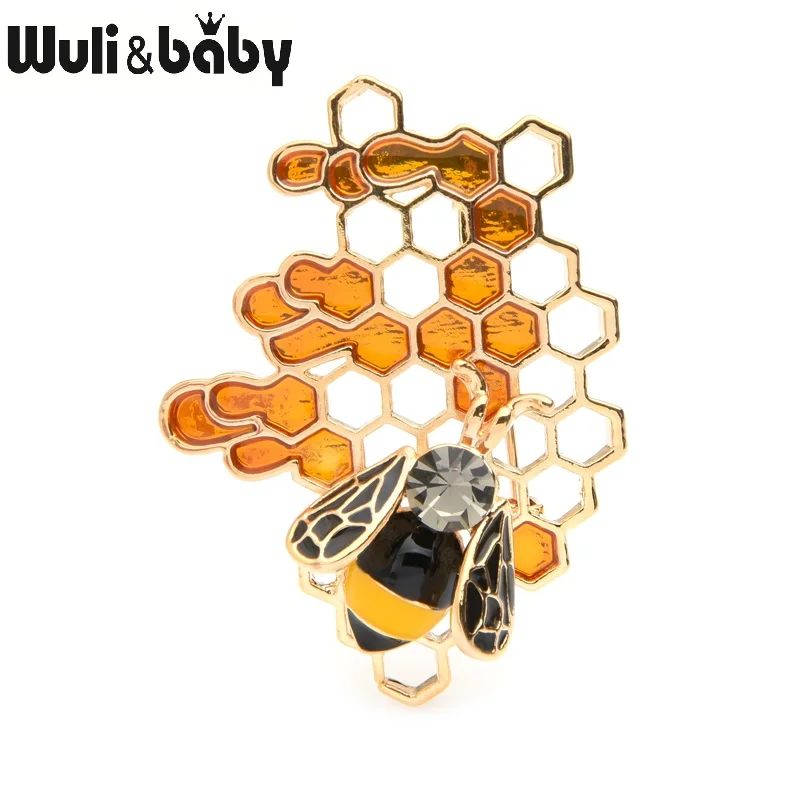 

Wuli&baby Enamel Bee Honeycomb Brooches Women Men Alloy Insect Weddings Brooch Pins Gifts