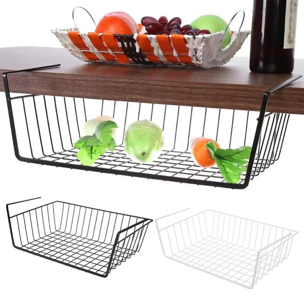 1pc S/L Cupboard Hanging Under Shelf Storage Iron Cabinet Closet Desk Hanging Mesh Basket Wire Bookcase Shelf Rack Organizer