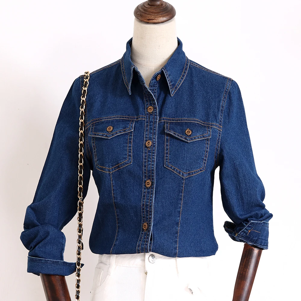 Women Shirts Denim Jean Shirt Blouse Tops New 2020 Spring Summer Ladies Jeans Shirts Casual Womens Blusas Long Sleeve Female Top