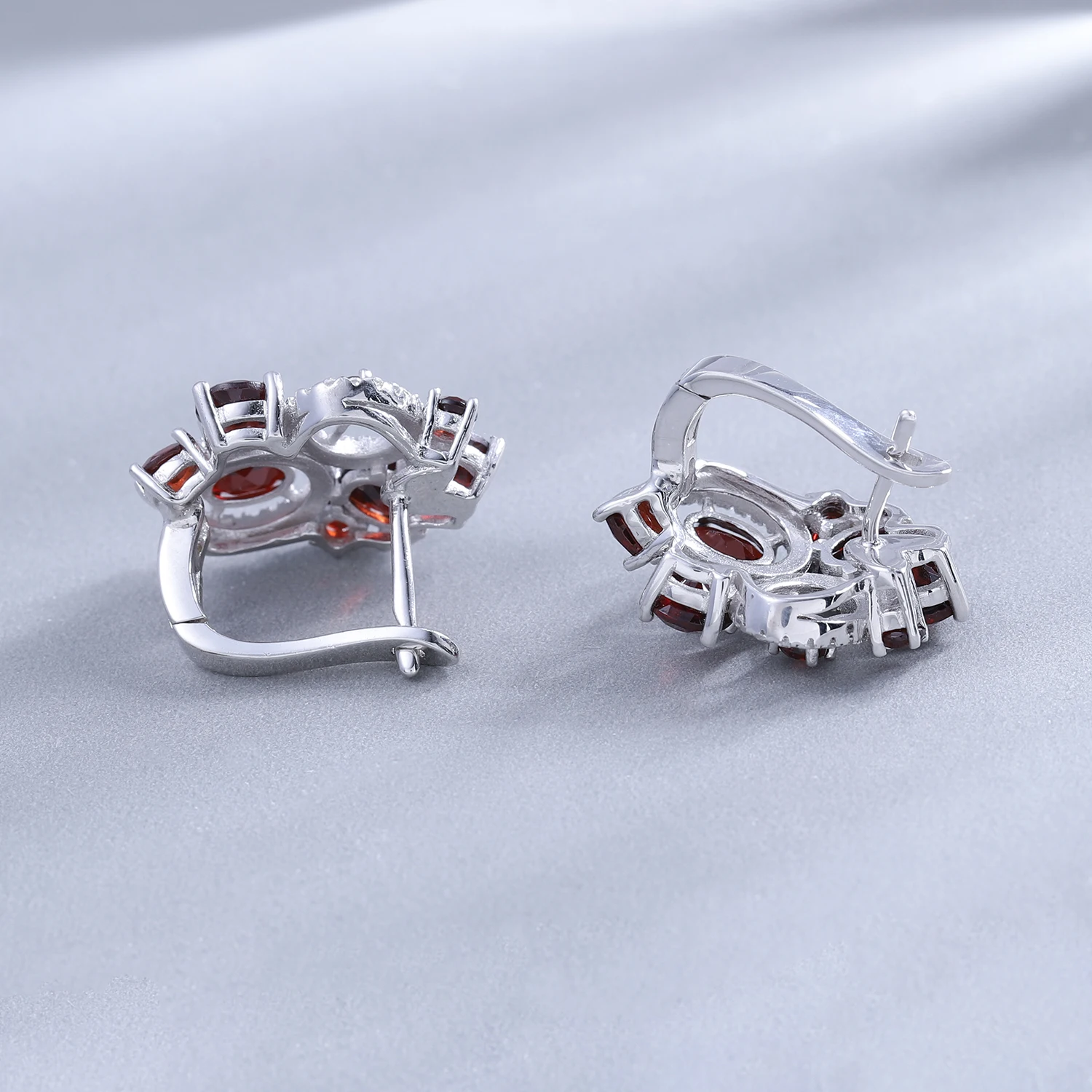 GEM\'S BALLET Natural Red Garnet Vintage Flower Jewelry Set 925 Sterling Silver Gemstone Earrings Ring Set For Women Fine Jewelry