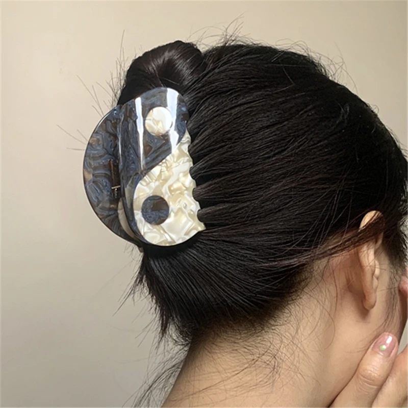 New Yin Yang Square Semicircle Acetate Black White Tai Chi Hair Clip Hairpin Headwear for women hair accessorie HUANZHI 2021