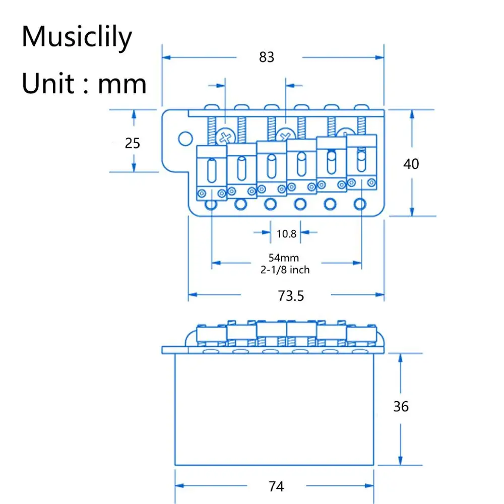 Wilkinson 54mm(2-1/8 inch) Full Block ST Guitar Tremolo Bridge Pop-In Arm 6 Screws for Squier/Mexico Fender/MIJ Strat, Gold