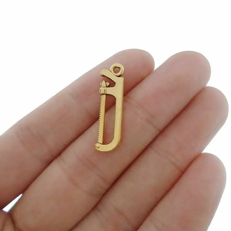 30 x Antique Gold Color Hacksaw Saw Charms Pendants Beads Double Sided for Necklace Earrings Jewelry Making 25x7mm