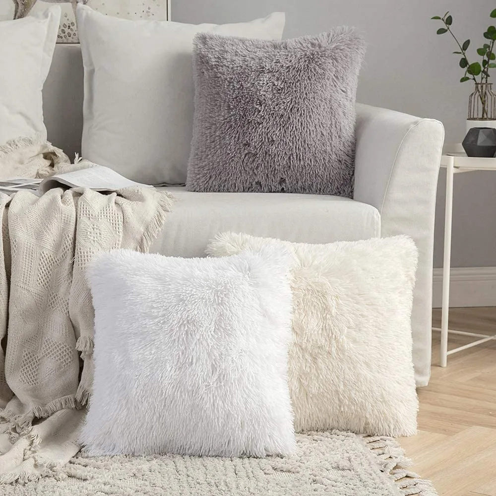 

Solid Soft Fluffy Cushion Cover Decorative Sofa Pillow Cover Home Pillowcase White Pink Gray Shaggy Fur Cushion Cover 43x43cm