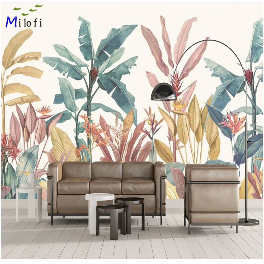 

Milofi custom banana leaf wallpaper tropical rainforest plant background mural home decoration 3D photo wallpaper