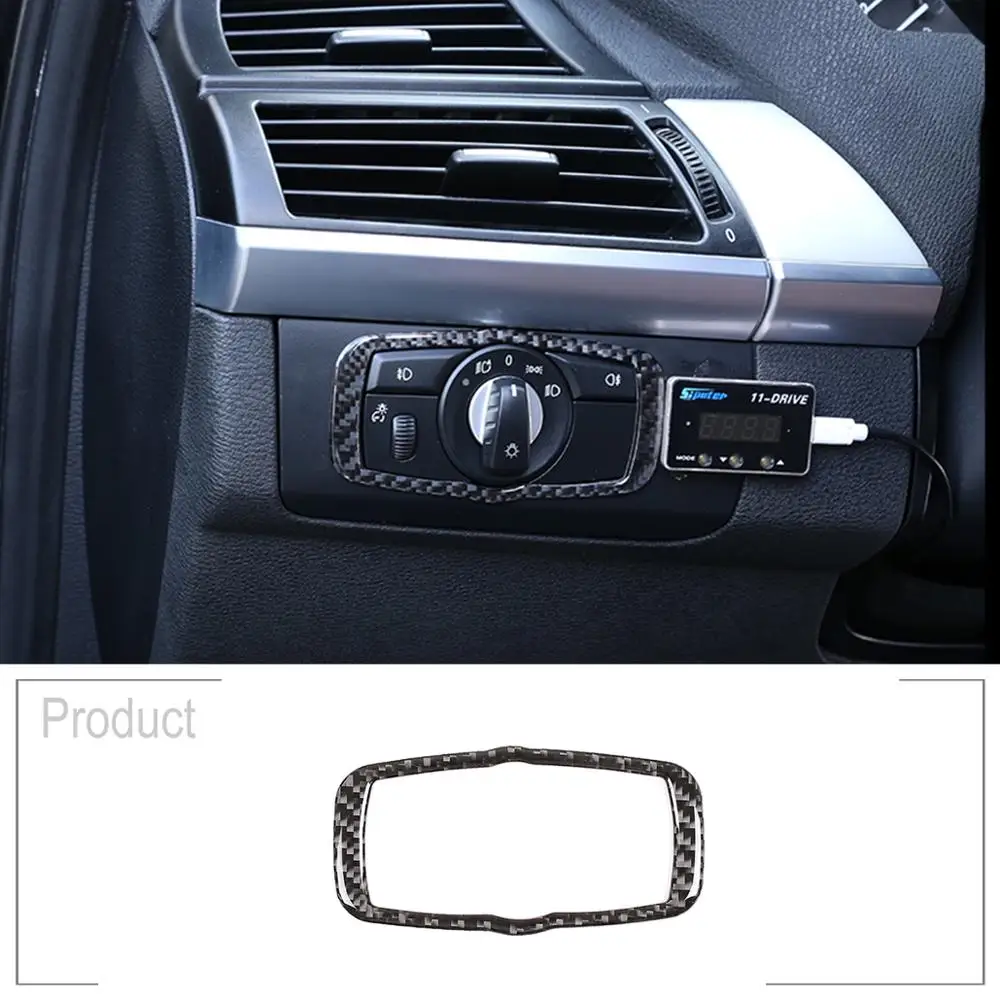 

4pcs Soft Carbon Fiber Car Interior Headlight Switch Decoration Frame Trim For BMW X5 E70 X6 E71 2008-2013